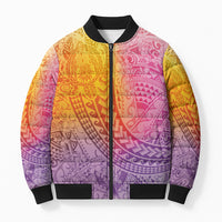 Hawaiian Turtles and Leis Bomber Puffer Jacket Tribal Kakau Pattern Magical Rainbow Sky LT03 Unisex Multicolor - Polynesian Pride