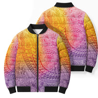 Hawaiian Turtles and Leis Bomber Puffer Jacket Tribal Kakau Pattern Magical Rainbow Sky LT03 - Polynesian Pride