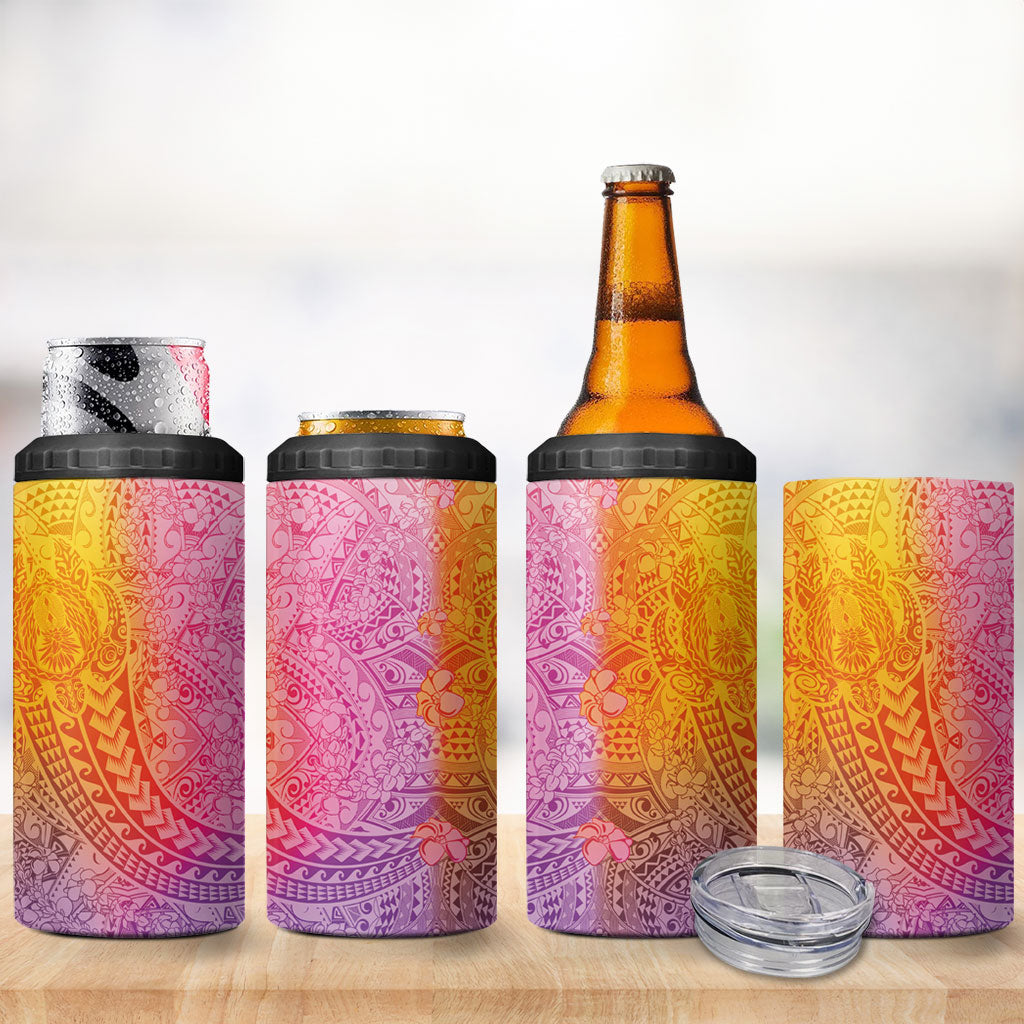 Hawaiian Turtles and Leis 4 in 1 Can Cooler Tumbler Tribal Kakau Pattern Magical Rainbow Sky LT03 - Polynesian Pride
