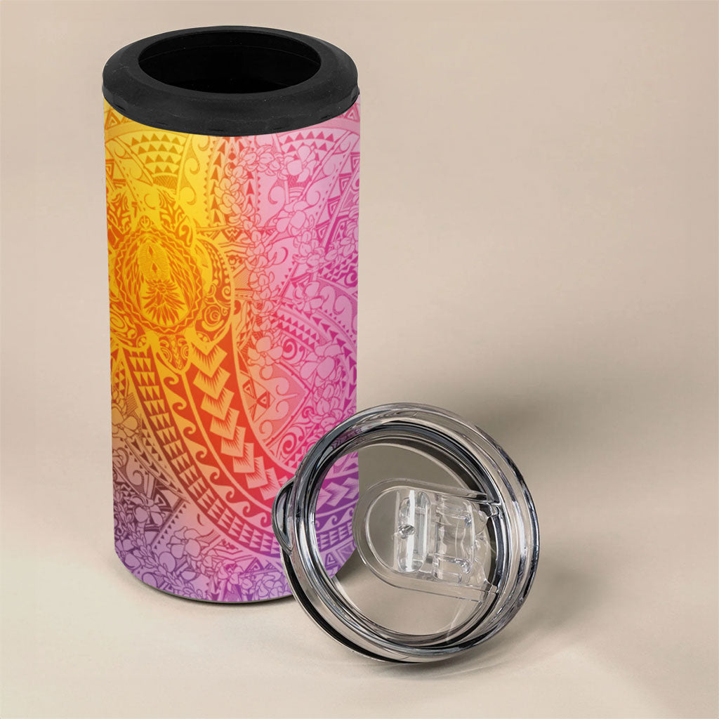 Hawaiian Turtles and Leis 4 in 1 Can Cooler Tumbler Tribal Kakau Pattern Magical Rainbow Sky LT03 - Polynesian Pride