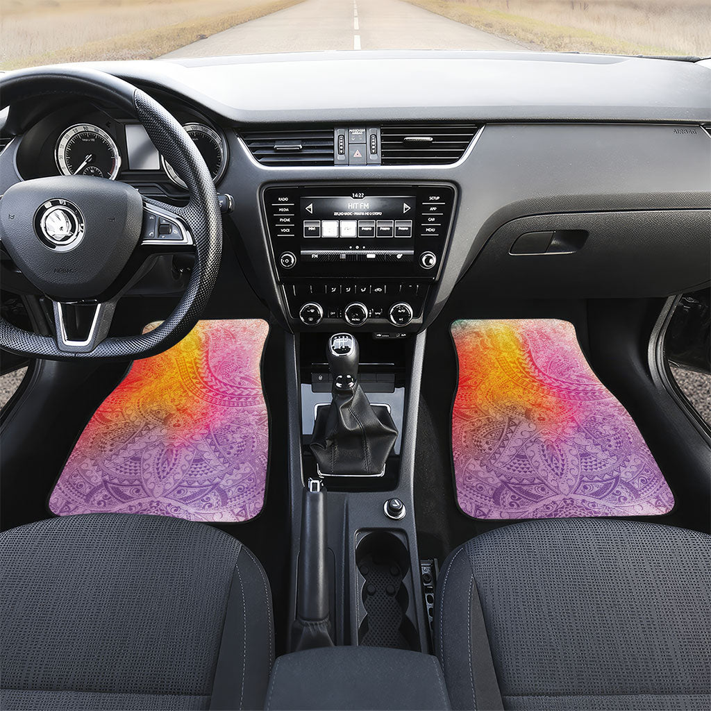 Hawaiian Turtles and Leis Car Mats Tribal Kakau Pattern Magical Rainbow Sky LT03 Set 2pcs - Front Multicolor - Polynesian Pride