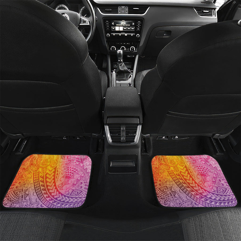 Hawaiian Turtles and Leis Car Mats Tribal Kakau Pattern Magical Rainbow Sky LT03 Set 2pcs - Back Multicolor - Polynesian Pride