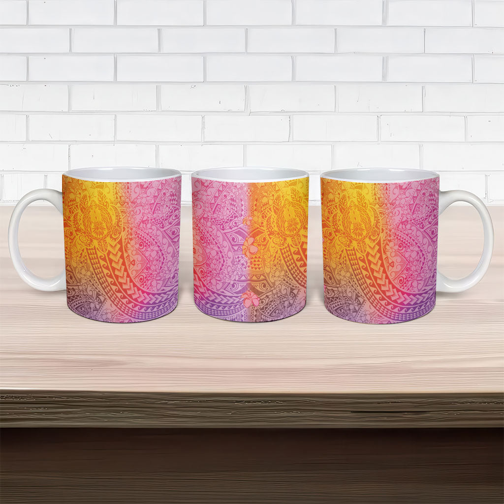 Hawaiian Turtles and Leis Ceramic Mug Tribal Kakau Pattern Magical Rainbow Sky LT03 - Polynesian Pride