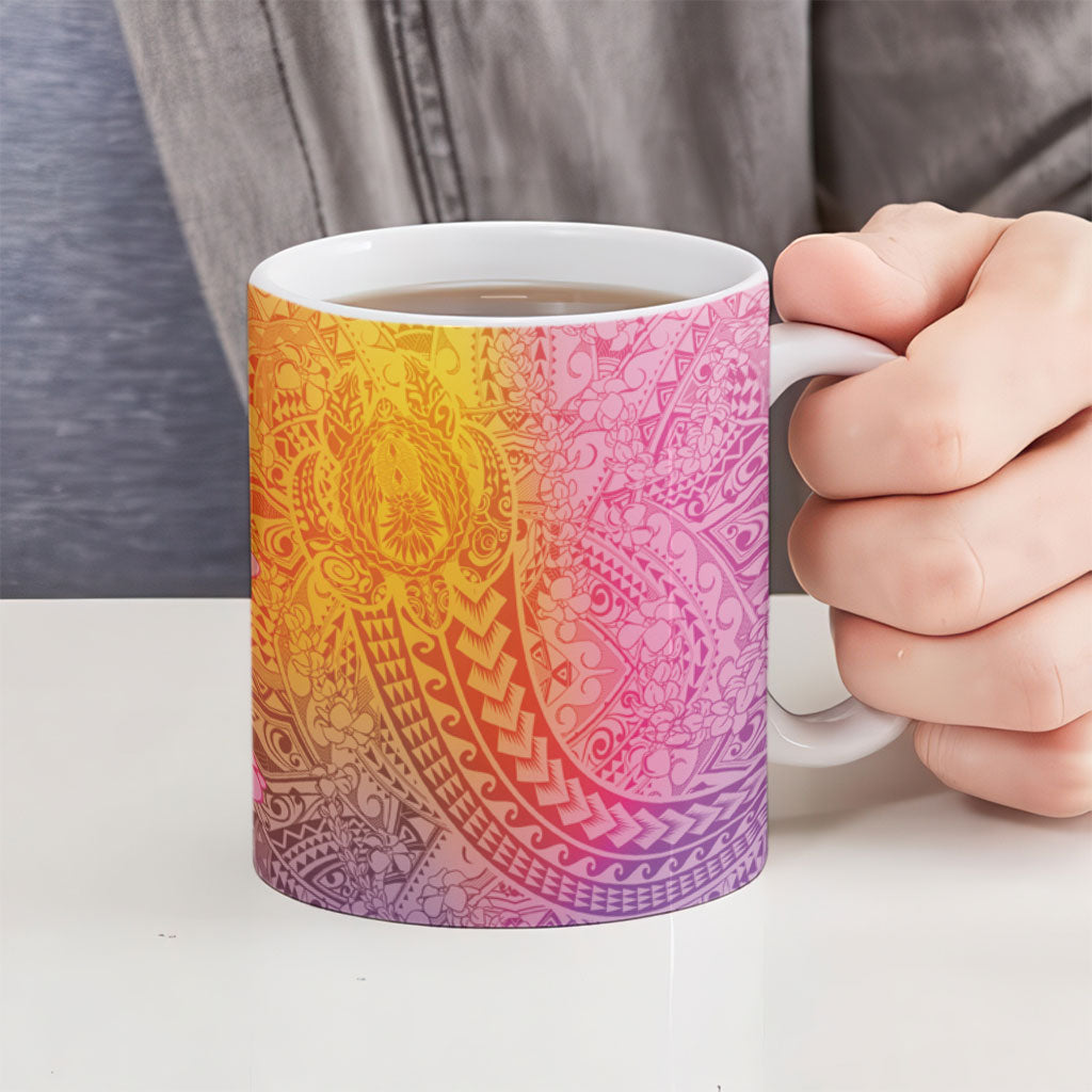 Hawaiian Turtles and Leis Ceramic Mug Tribal Kakau Pattern Magical Rainbow Sky LT03 - Polynesian Pride