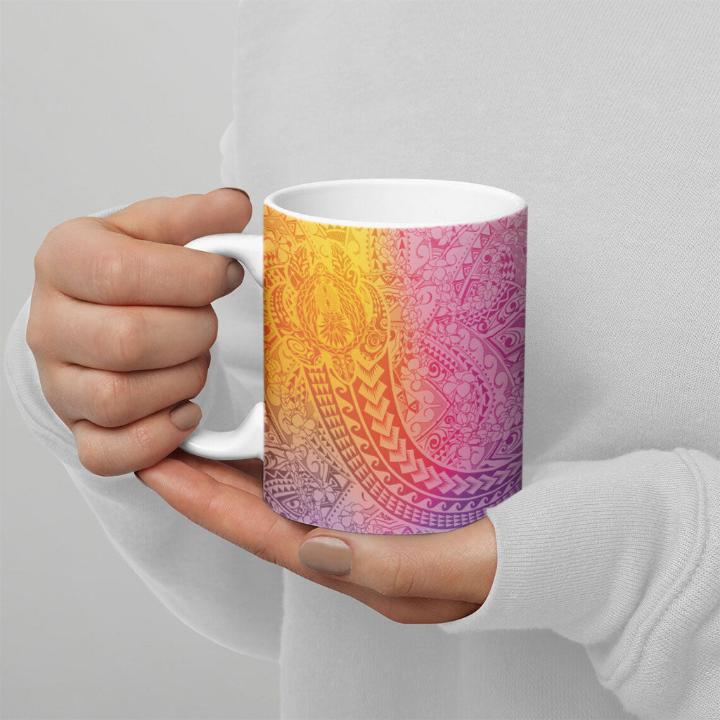 Hawaiian Turtles and Leis Ceramic Mug Tribal Kakau Pattern Magical Rainbow Sky LT03 - Polynesian Pride