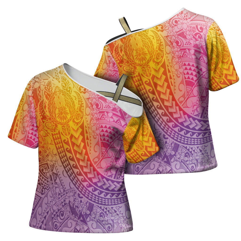 Hawaiian Turtles and Leis Cross Shoulder Shirt Tribal Kakau Pattern Magical Rainbow Sky LT03 - Polynesian Pride