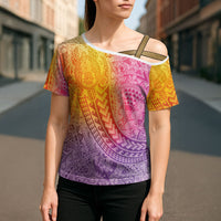 Hawaiian Turtles and Leis Cross Shoulder Shirt Tribal Kakau Pattern Magical Rainbow Sky LT03 - Polynesian Pride
