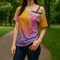 Hawaiian Turtles and Leis Cross Shoulder Shirt Tribal Kakau Pattern Magical Rainbow Sky LT03 - Polynesian Pride