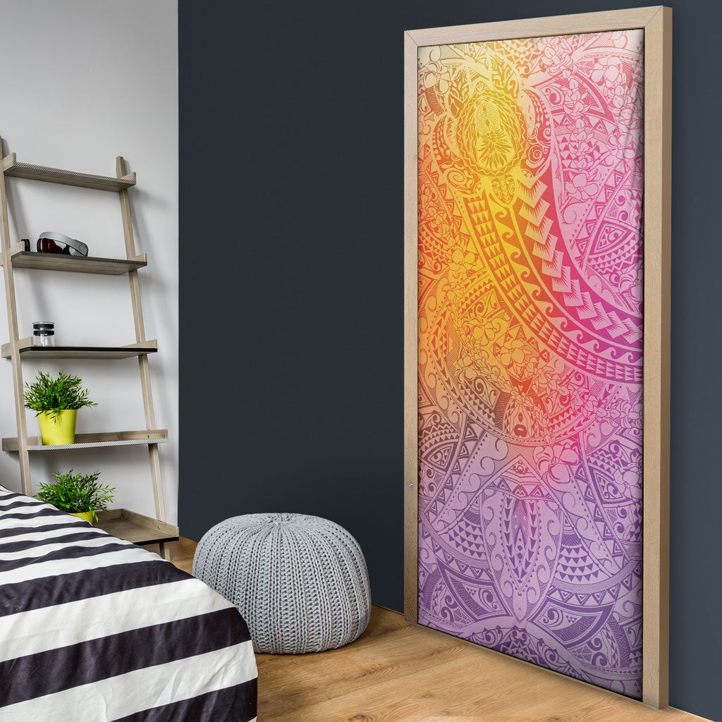 Hawaiian Turtles and Leis Door Cover Tribal Kakau Pattern Magical Rainbow Sky LT03 - Polynesian Pride