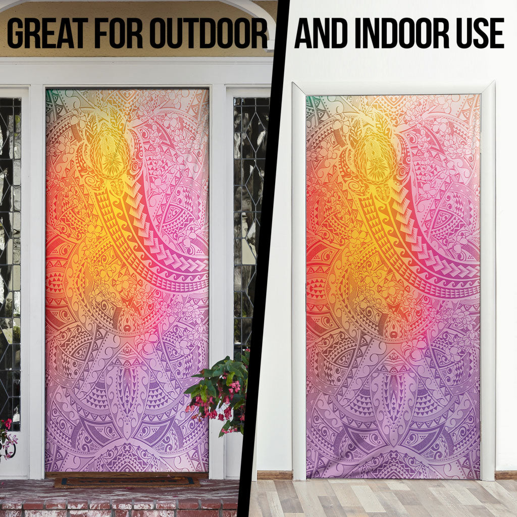 Hawaiian Turtles and Leis Door Cover Tribal Kakau Pattern Magical Rainbow Sky LT03 - Polynesian Pride