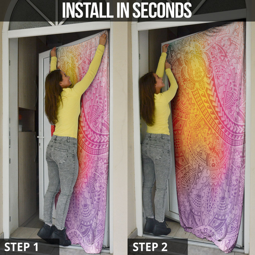 Hawaiian Turtles and Leis Door Cover Tribal Kakau Pattern Magical Rainbow Sky LT03 - Polynesian Pride