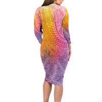 Hawaiian Turtles and Leis Family Matching Long Sleeve Bodycon Dress and Hawaiian Shirt Tribal Kakau Pattern Magical Rainbow Sky LT03 - Polynesian Pride