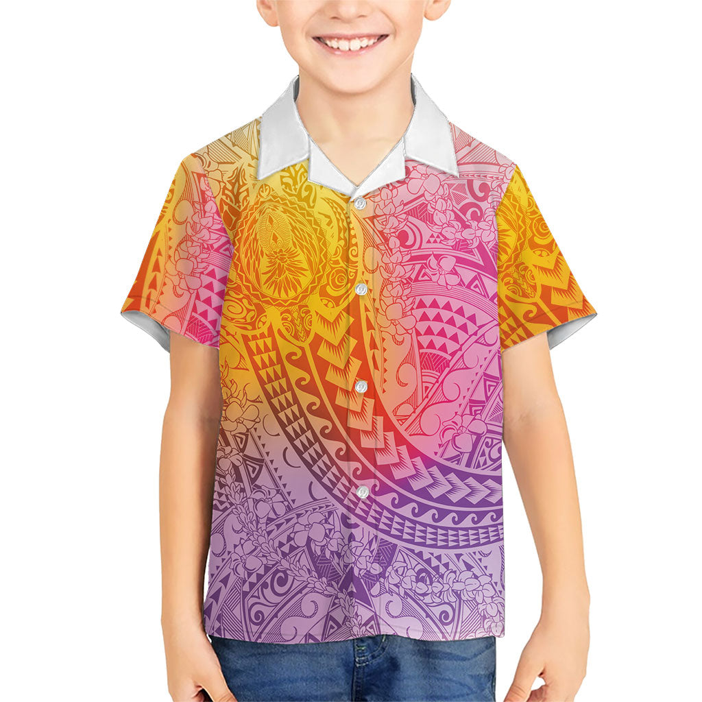 Hawaiian Turtles and Leis Family Matching Long Sleeve Bodycon Dress and Hawaiian Shirt Tribal Kakau Pattern Magical Rainbow Sky LT03 Son's Shirt Multicolor - Polynesian Pride