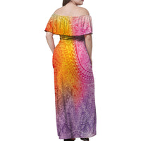 Hawaiian Turtles and Leis Family Matching Off Shoulder Maxi Dress and Hawaiian Shirt Tribal Kakau Pattern Magical Rainbow Sky LT03 - Polynesian Pride