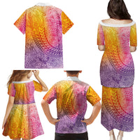 Hawaiian Turtles and Leis Family Matching Puletasi and Hawaiian Shirt Tribal Kakau Pattern Magical Rainbow Sky LT03 - Polynesian Pride
