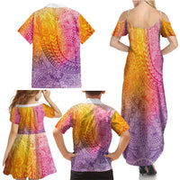 Hawaiian Turtles and Leis Family Matching Summer Maxi Dress and Hawaiian Shirt Tribal Kakau Pattern Magical Rainbow Sky LT03 - Polynesian Pride