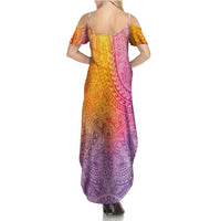 Hawaiian Turtles and Leis Family Matching Summer Maxi Dress and Hawaiian Shirt Tribal Kakau Pattern Magical Rainbow Sky LT03 - Polynesian Pride