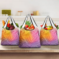 Hawaiian Turtles and Leis Grocery Bag Tribal Kakau Pattern Magical Rainbow Sky LT03 3-pack One Size Multicolor - Polynesian Pride
