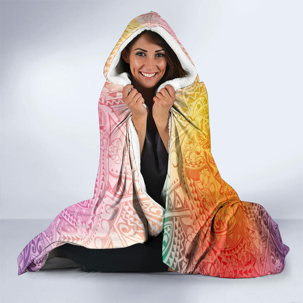 Hawaiian Turtles and Leis Hooded Blanket Tribal Kakau Pattern Magical Rainbow Sky LT03 - Polynesian Pride