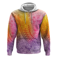 Hawaiian Turtles and Leis Hoodie Tribal Kakau Pattern Magical Rainbow Sky LT03 Pullover Hoodie Multicolor - Polynesian Pride