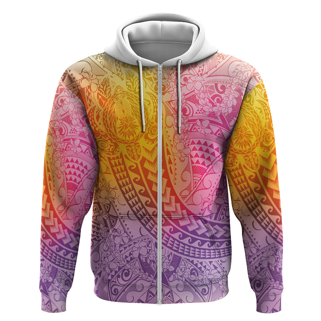Hawaiian Turtles and Leis Hoodie Tribal Kakau Pattern Magical Rainbow Sky LT03 Zip Hoodie Multicolor - Polynesian Pride