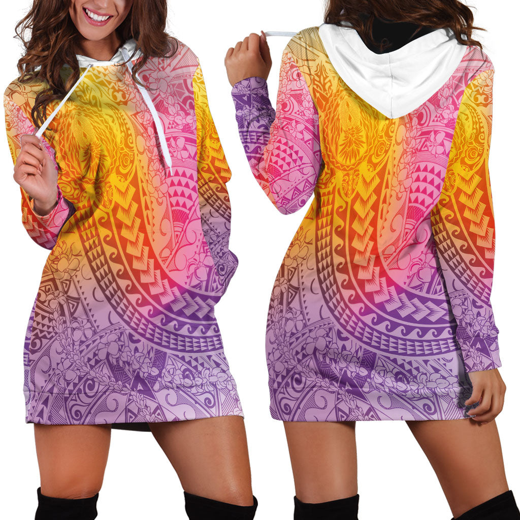 Hawaiian Turtles and Leis Hoodie Dress Tribal Kakau Pattern Magical Rainbow Sky LT03 - Polynesian Pride