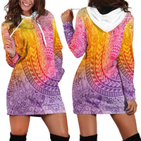 Hawaiian Turtles and Leis Hoodie Dress Tribal Kakau Pattern Magical Rainbow Sky LT03 - Polynesian Pride