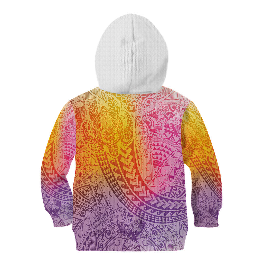 Hawaiian Turtles and Leis Kid Hoodie Tribal Kakau Pattern Magical Rainbow Sky LT03 - Polynesian Pride