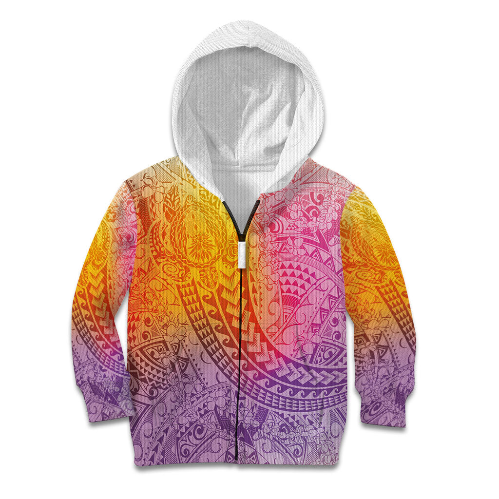 Hawaiian Turtles and Leis Kid Hoodie Tribal Kakau Pattern Magical Rainbow Sky LT03 Zip Hoodie Multicolor - Polynesian Pride
