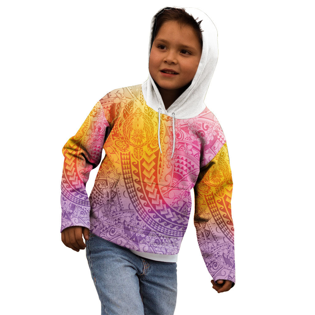 Hawaiian Turtles and Leis Kid Hoodie Tribal Kakau Pattern Magical Rainbow Sky LT03 - Polynesian Pride