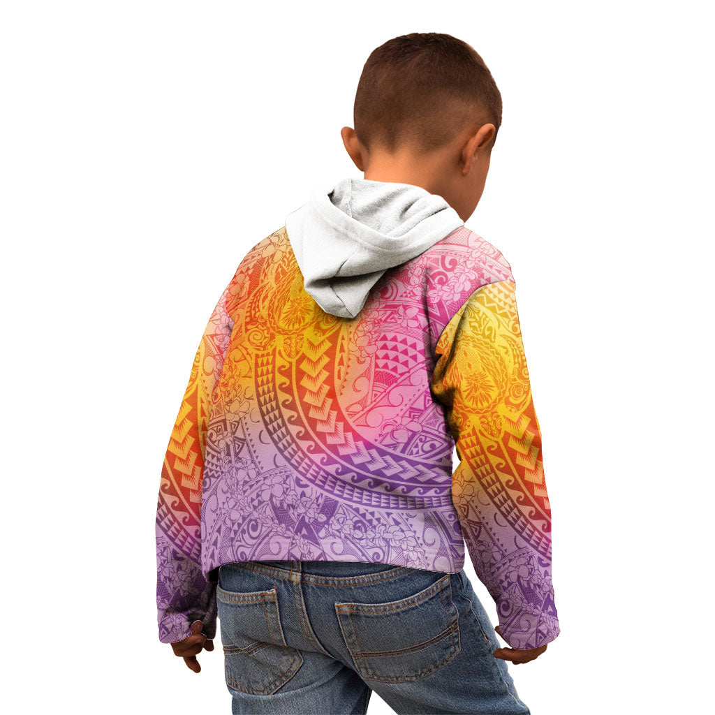 Hawaiian Turtles and Leis Kid Hoodie Tribal Kakau Pattern Magical Rainbow Sky LT03 - Polynesian Pride