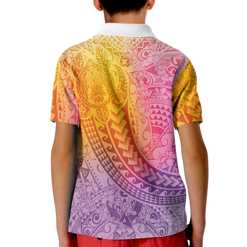 Hawaiian Turtles and Leis Kid Polo Shirt Tribal Kakau Pattern Magical Rainbow Sky LT03 - Polynesian Pride