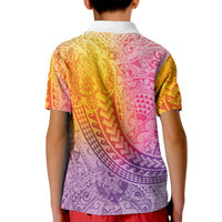 Hawaiian Turtles and Leis Kid Polo Shirt Tribal Kakau Pattern Magical Rainbow Sky LT03 - Polynesian Pride