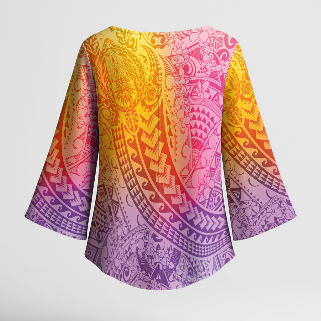 Hawaiian Turtles and Leis Kimono Sleeve Blouse Tribal Kakau Pattern Magical Rainbow Sky LT03 - Polynesian Pride