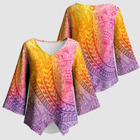 Hawaiian Turtles and Leis Kimono Sleeve Blouse Tribal Kakau Pattern Magical Rainbow Sky LT03 - Polynesian Pride
