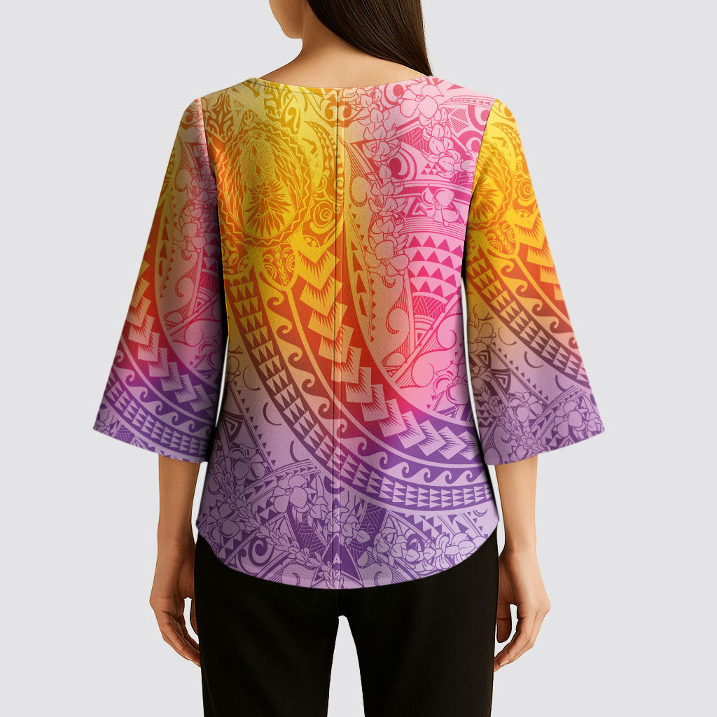 Hawaiian Turtles and Leis Kimono Sleeve Blouse Tribal Kakau Pattern Magical Rainbow Sky LT03 - Polynesian Pride