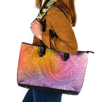 Hawaiian Turtles and Leis Leather Tote Bag Tribal Kakau Pattern Magical Rainbow Sky LT03 Multicolor - Polynesian Pride