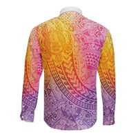 Hawaiian Turtles and Leis Long Sleeve Button Shirt Tribal Kakau Pattern Magical Rainbow Sky LT03 - Polynesian Pride