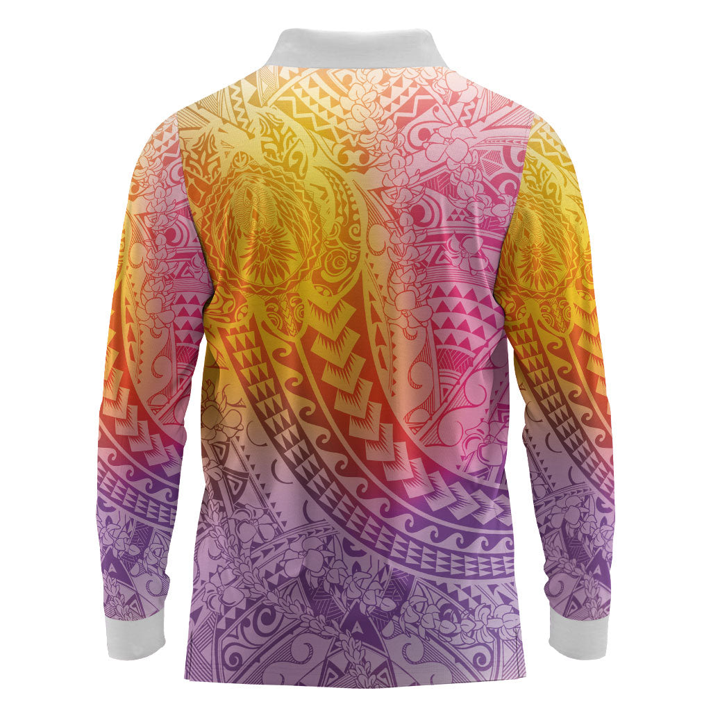 Hawaiian Turtles and Leis Long Sleeve Polo Shirt Tribal Kakau Pattern Magical Rainbow Sky LT03 - Polynesian Pride