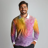 Hawaiian Turtles and Leis Long Sleeve Polo Shirt Tribal Kakau Pattern Magical Rainbow Sky LT03 - Polynesian Pride