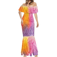 Hawaiian Turtles and Leis Mermaid Dress Tribal Kakau Pattern Magical Rainbow Sky LT03 - Polynesian Pride