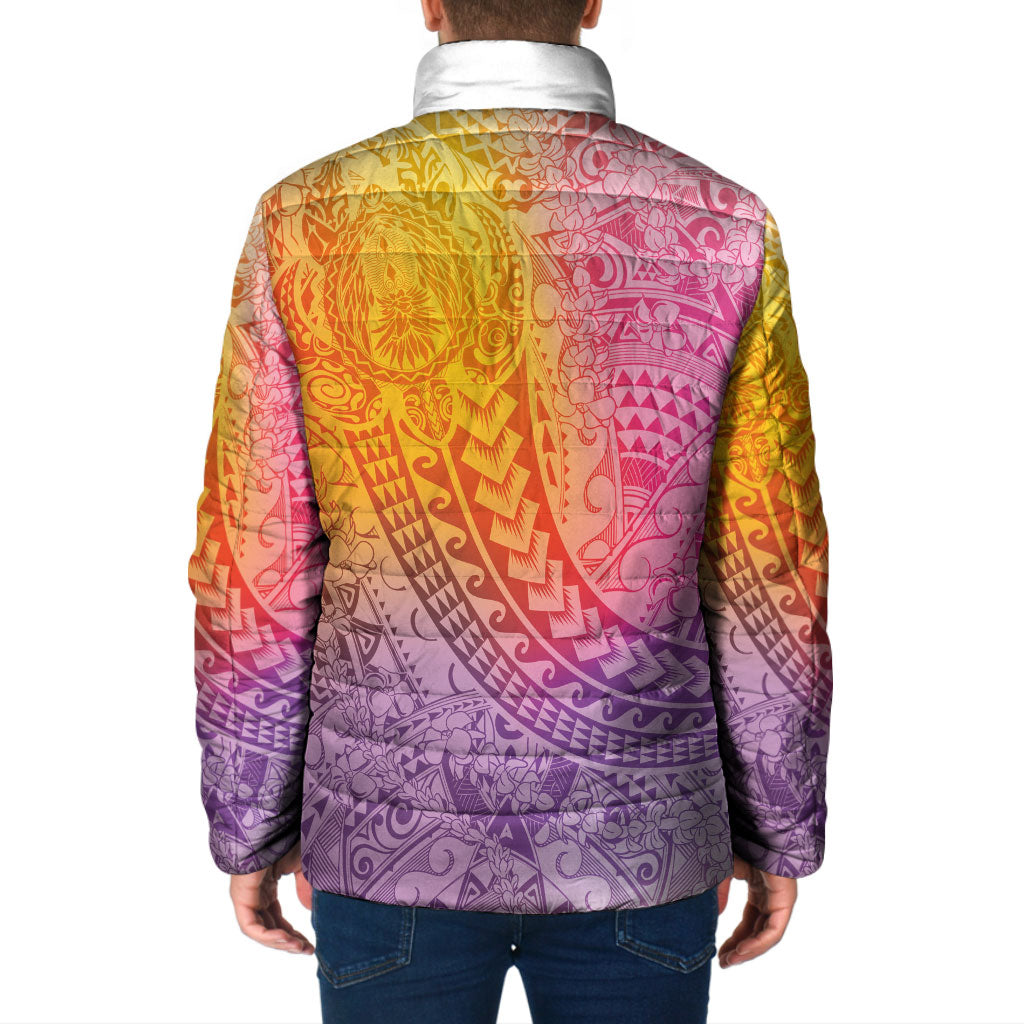 Hawaiian Turtles and Leis Padded Jacket Tribal Kakau Pattern Magical Rainbow Sky LT03 - Polynesian Pride