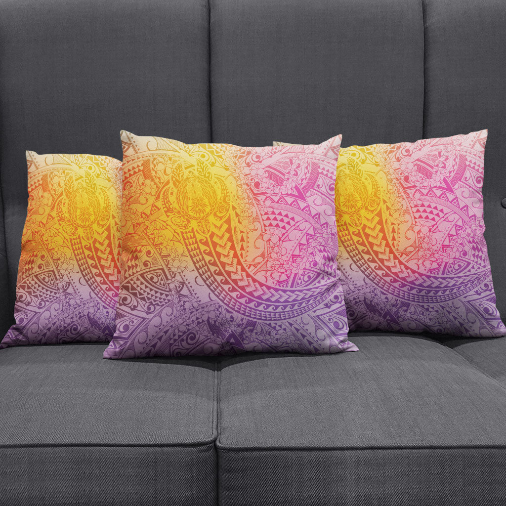 Hawaiian Turtles and Leis Pillow Cover Tribal Kakau Pattern Magical Rainbow Sky LT03 - Polynesian Pride