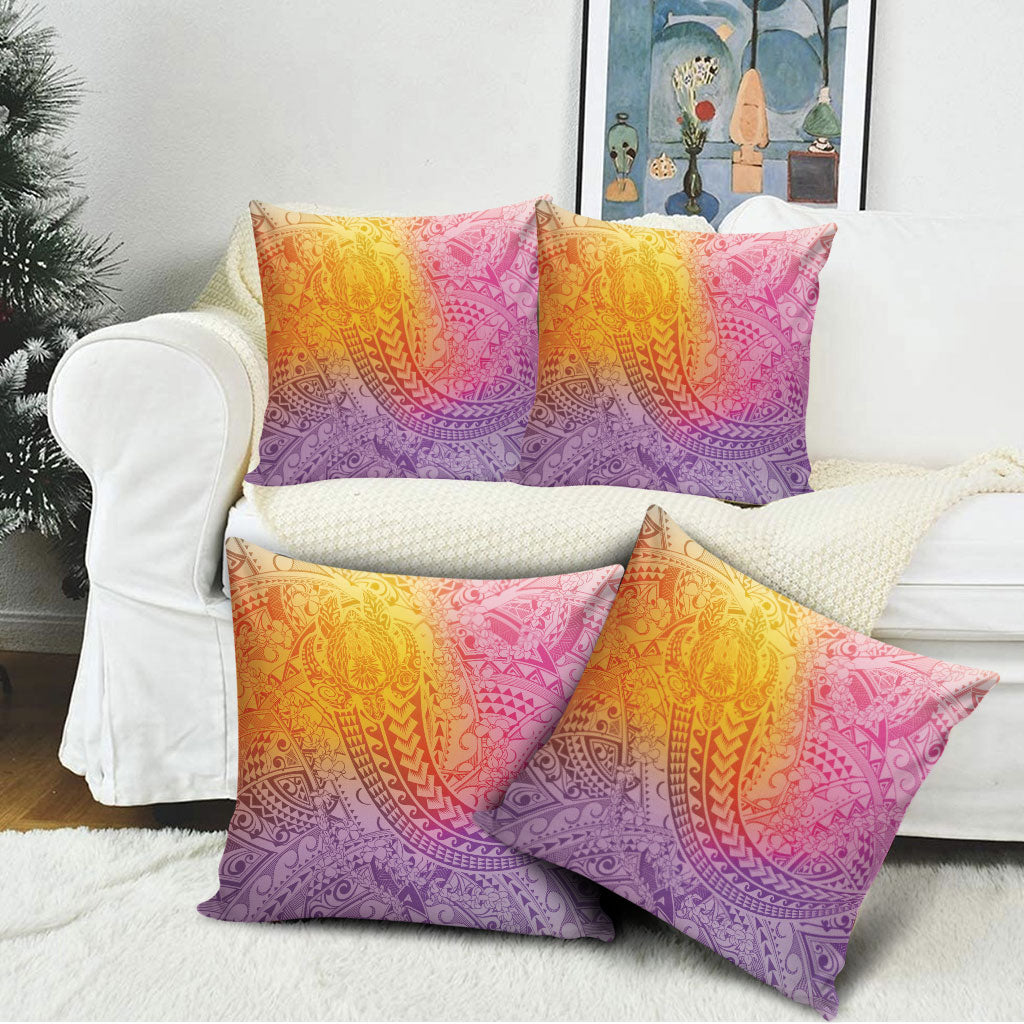 Hawaiian Turtles and Leis Pillow Cover Tribal Kakau Pattern Magical Rainbow Sky LT03 - Polynesian Pride