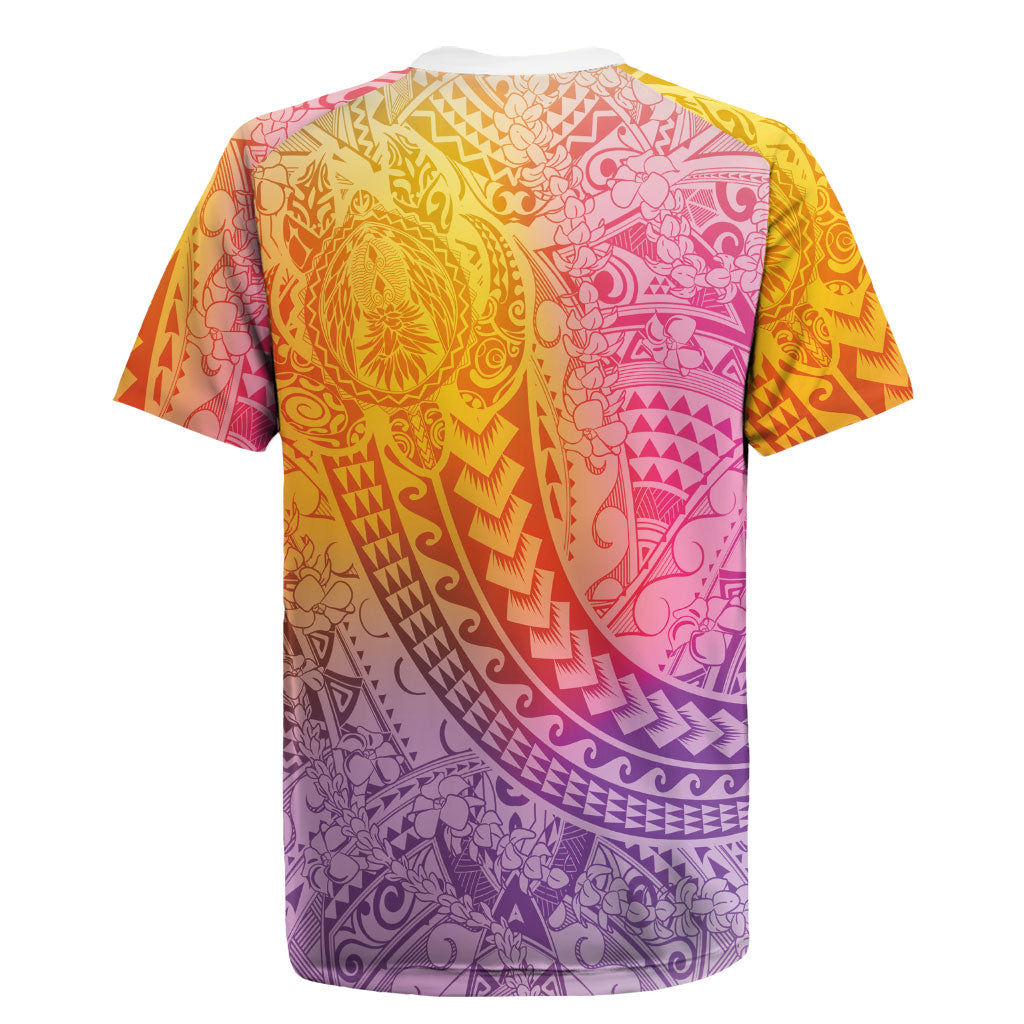 Hawaiian Turtles and Leis Rugby Jersey Tribal Kakau Pattern Magical Rainbow Sky LT03 - Polynesian Pride