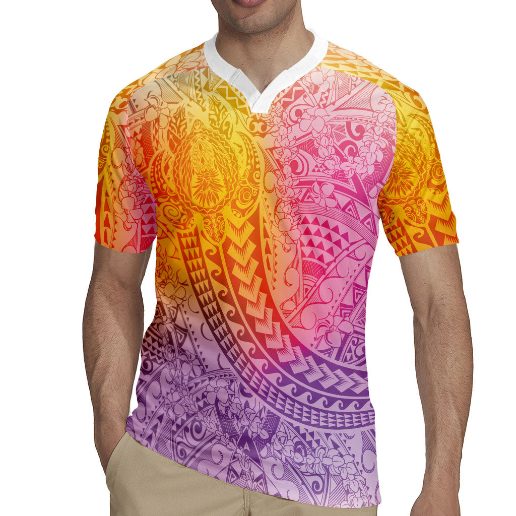 Hawaiian Turtles and Leis Rugby Jersey Tribal Kakau Pattern Magical Rainbow Sky LT03 - Polynesian Pride