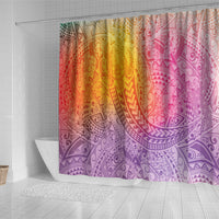Hawaiian Turtles and Leis Shower Curtain Tribal Kakau Pattern Magical Rainbow Sky LT03 - Polynesian Pride