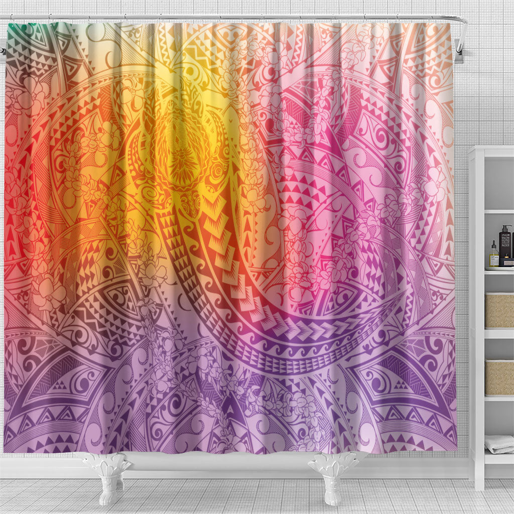 Hawaiian Turtles and Leis Shower Curtain Tribal Kakau Pattern Magical Rainbow Sky LT03 - Polynesian Pride