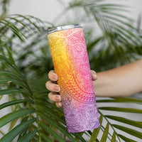 Hawaiian Turtles and Leis Skinny Tumbler Tribal Kakau Pattern Magical Rainbow Sky LT03 - Polynesian Pride