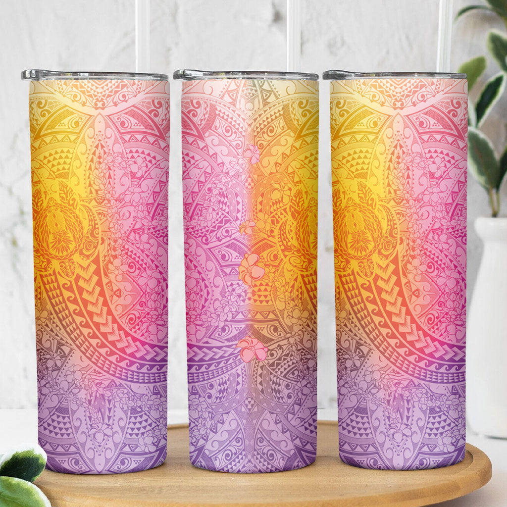 Hawaiian Turtles and Leis Skinny Tumbler Tribal Kakau Pattern Magical Rainbow Sky LT03 - Polynesian Pride